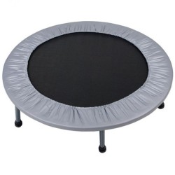 Super compacte en solide trampoline grijs rond voor binnen en buiten gebruik, sc fitgear rampolines